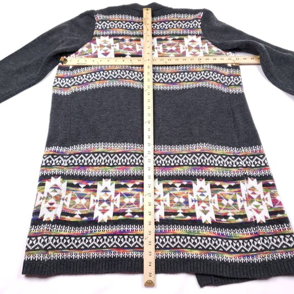 Signature Studio Gray Long Cardigan Sweater Colorful Tribal Pattern Women Large - Picture 6 of 10